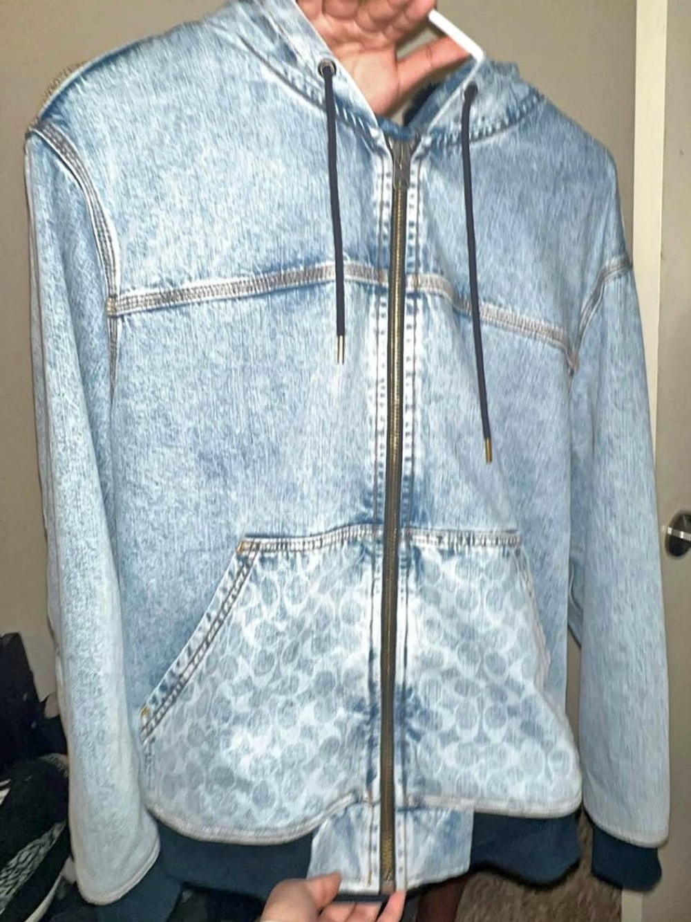 Coach dirty washed denim jean jacket size small in men’s “unisex